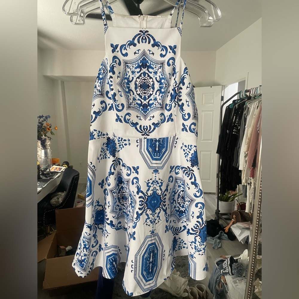White/ Blue Print Sun Dress